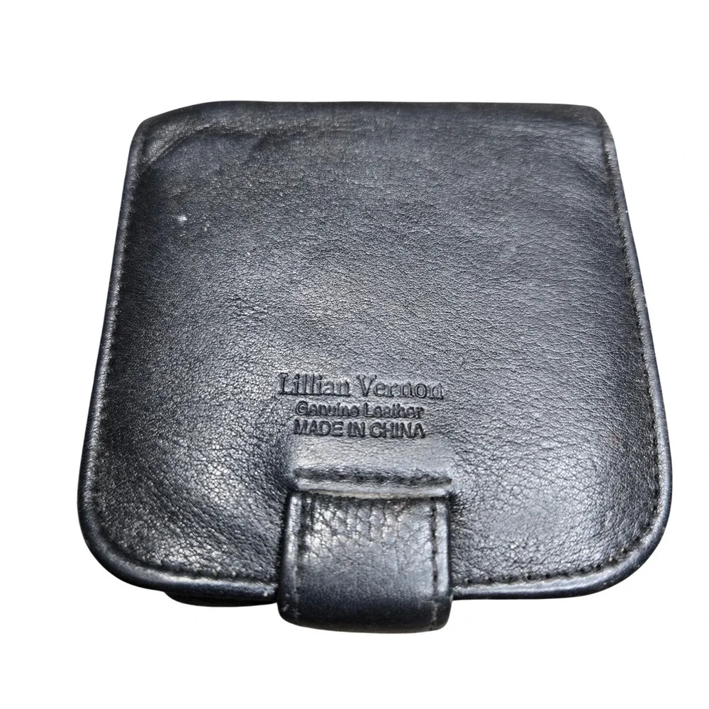 Lilian Vernon Leather Lipstick Case +Mirror Black Monogram Rickford KKM Makeup